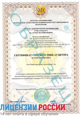 Образец сертификата соответствия аудитора №ST.RU.EXP.00014299-1 Щекино Сертификат ISO 14001